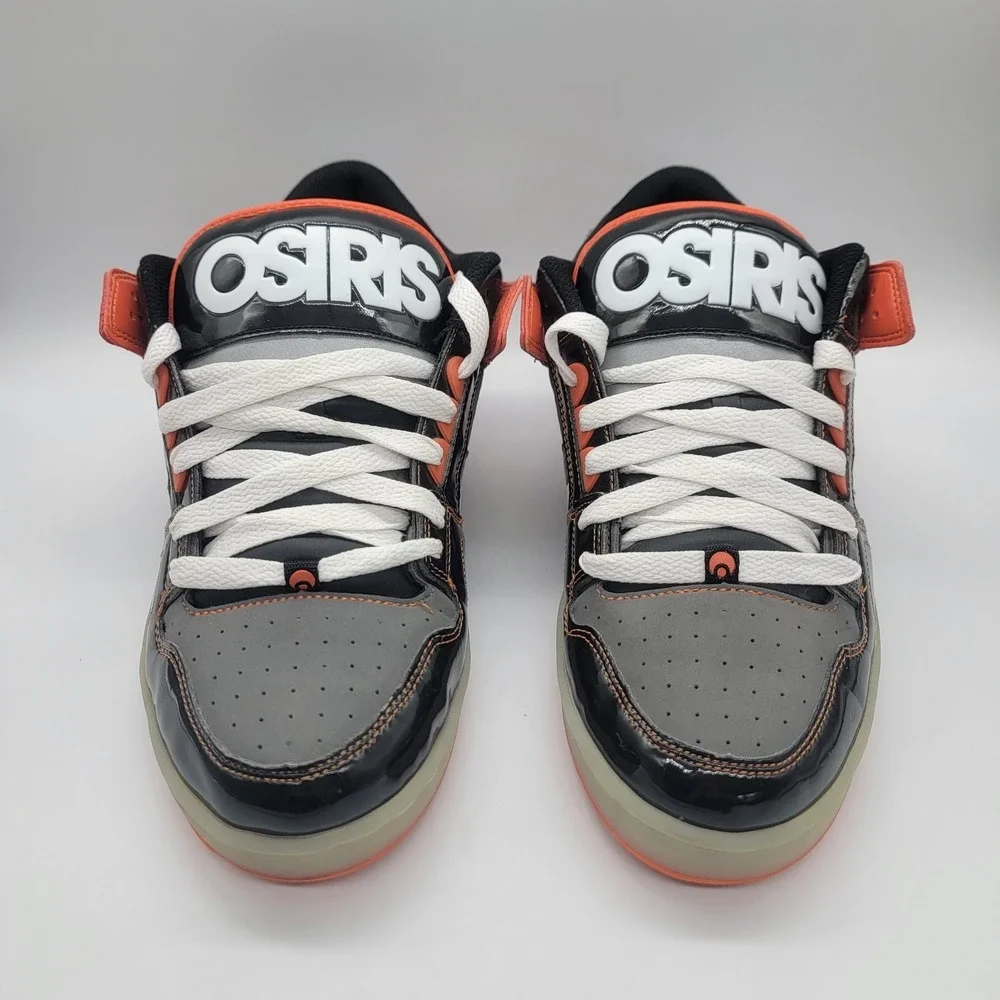 RARE Vintage Osiris NYC 83 Low Shoes Men's 12 Black Orange Patent Y2K Chunky NEW